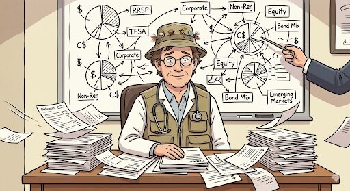 Doctor calm at his desk, the same complexity now scored account by account